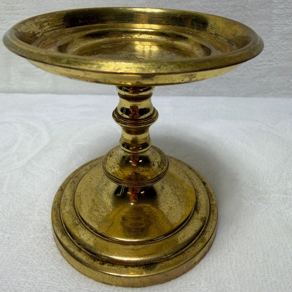 Vtg Partylite Brass Pillar Candle Holder Pedestal Stand Gold Tarnish Patina 4in‎